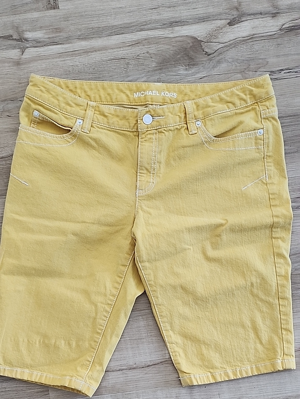 Michael Kors 12 Yellow Stretch Denim Mid Rise Shorts